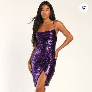 Lulu’s Love the Attention Purple Sequin Lace-Up Mini Tulip Dress